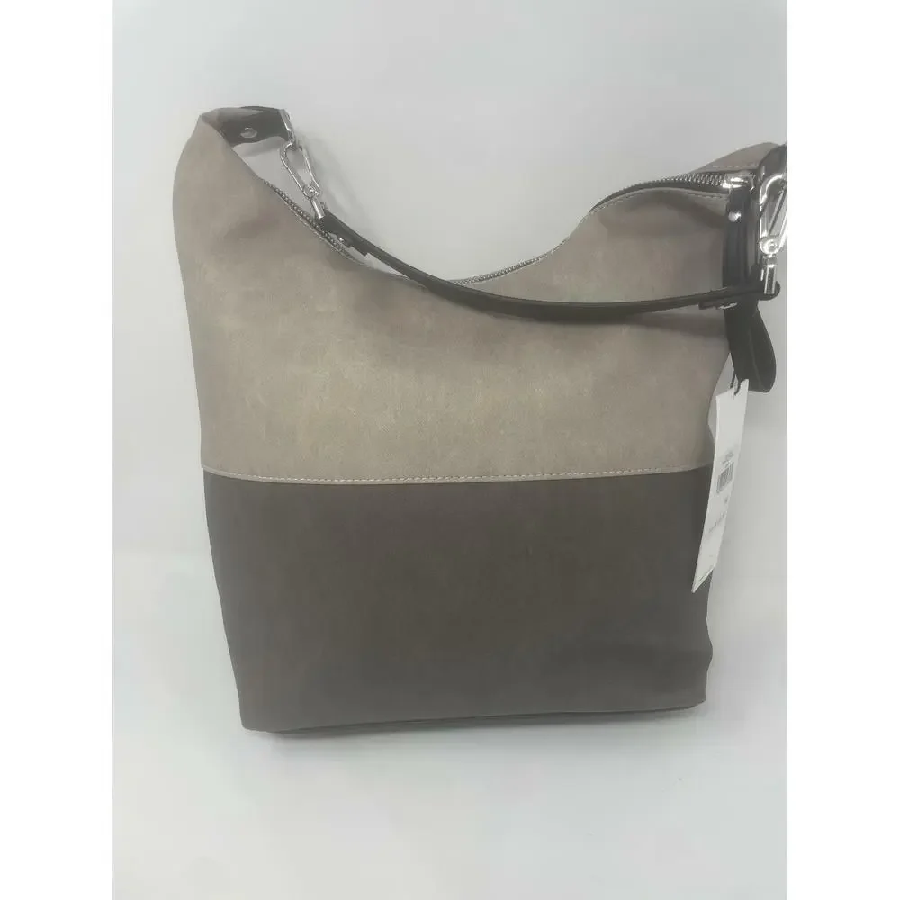 Calvin Klein Women's Elaine Hobo Large Shoulder Bag Grey Combo/Silver Small Size
